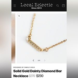 Local Eclectic✨FAMILY GOLD✨𝑺𝑶𝑳𝑰𝑫 𝒈𝒐𝒍𝒅 Dainty Diamond Bar Necklace